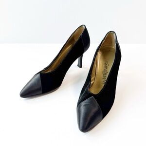 VTG Yves Saint Laurent Black Velvet Kitten Heel Pumps US6 Luxury Classic Y2K